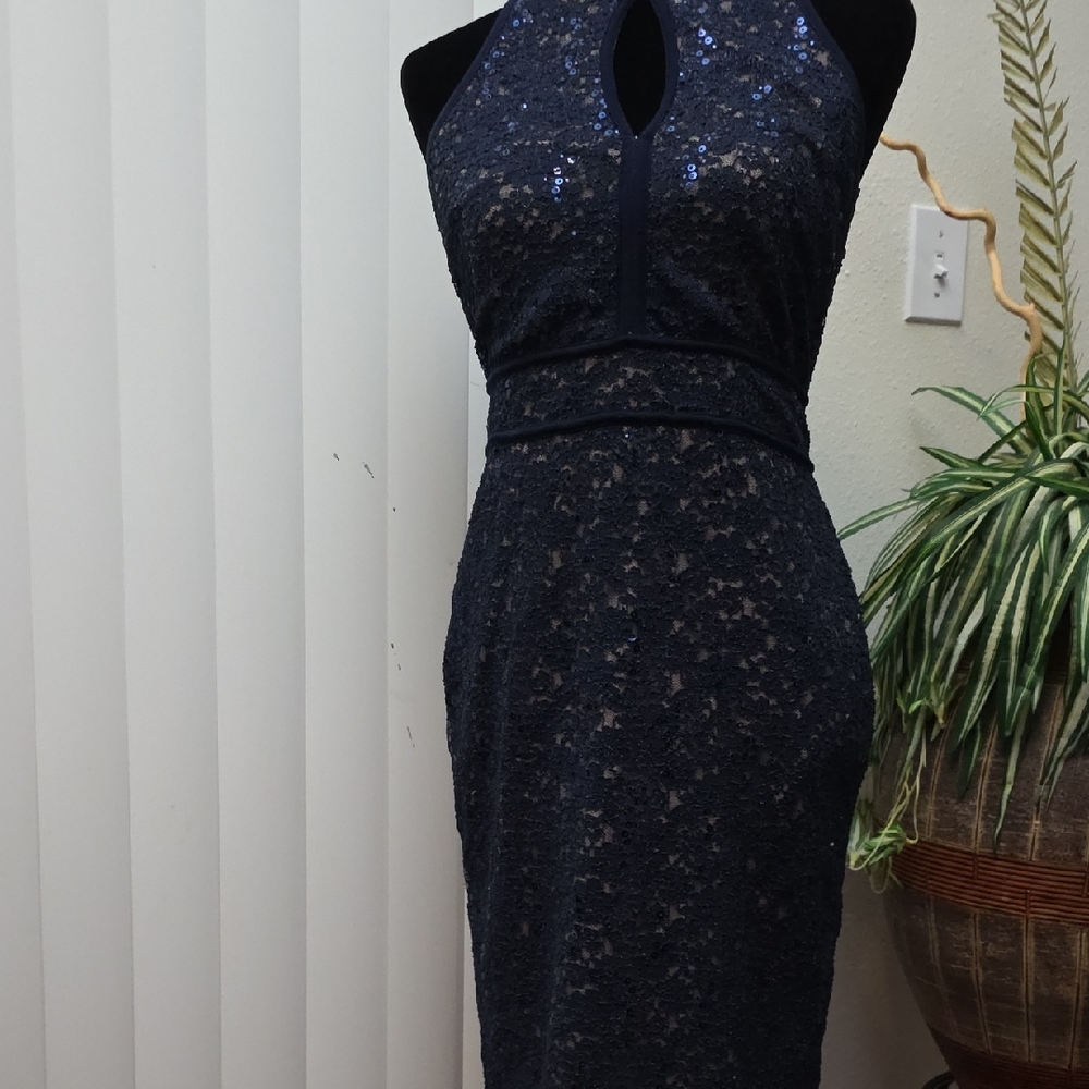 Chic Backless Navy Lace Dress
